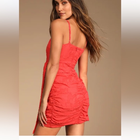 Lulus Primped to Perfection Red Floral Burnout Chiffon Ruched Dress - Picture 3 of 11